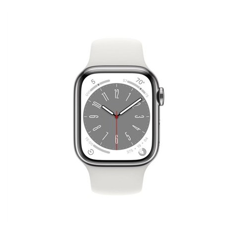 Apple Watch | Series 8 (GPS + Cellular) | Smart watch | Stainless steel | 41 mm | Silver | White | Apple Pay | 4G | Water-resist